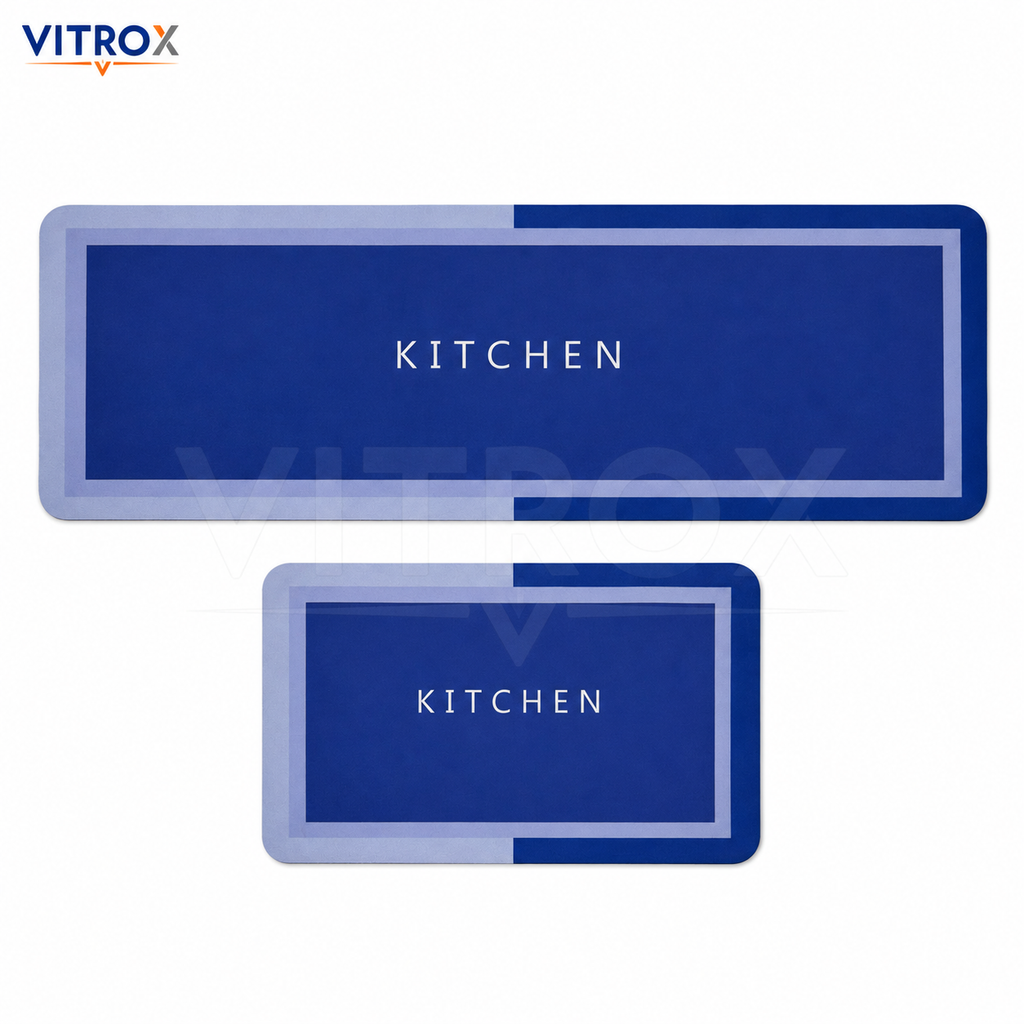 Blue Printed Kitchen Floor Mat Set of 2