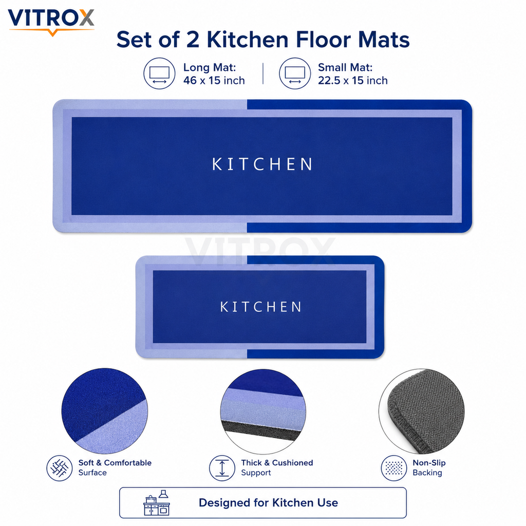 Blue Printed Kitchen Floor Mat Set of 2