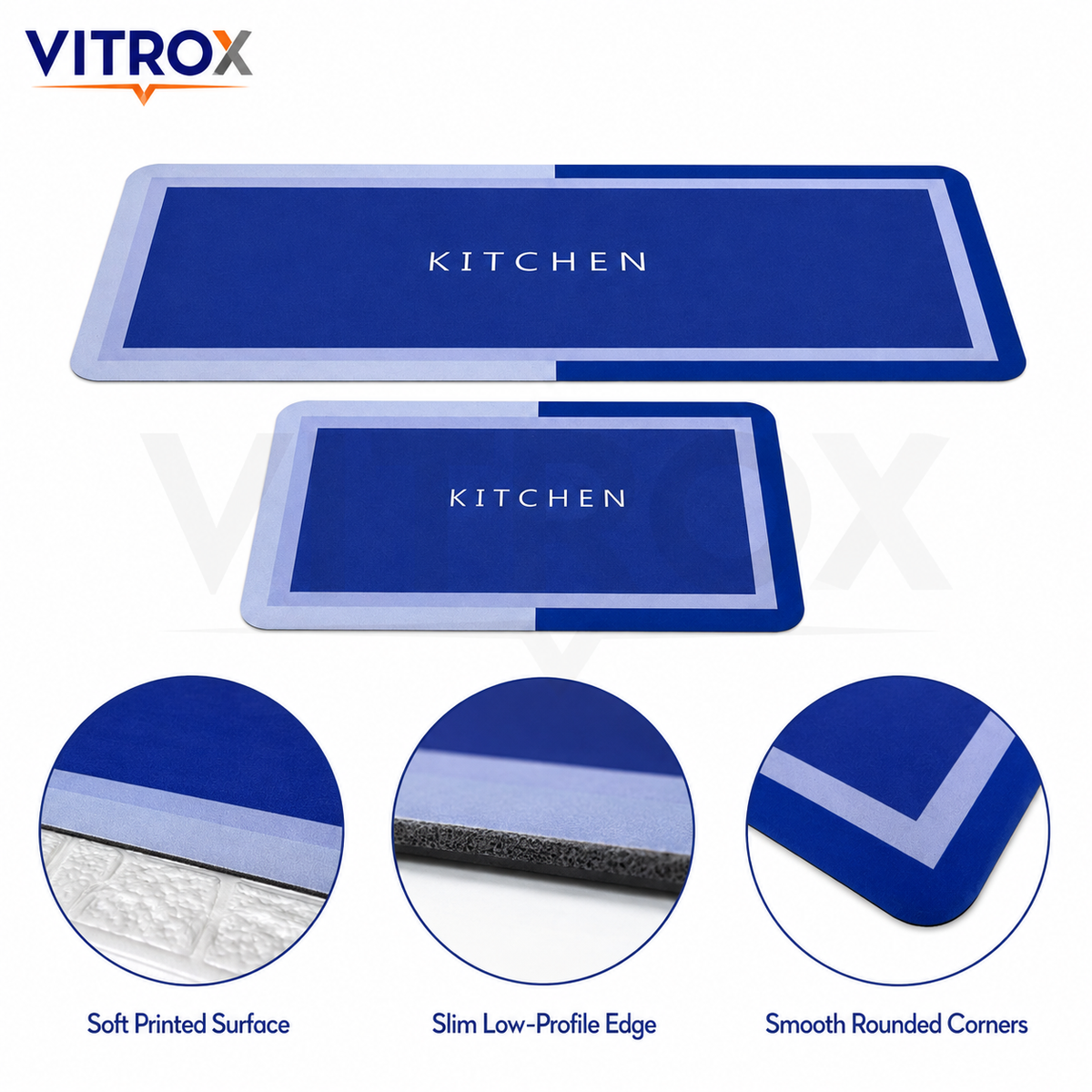 Blue Printed Kitchen Floor Mat Set of 2