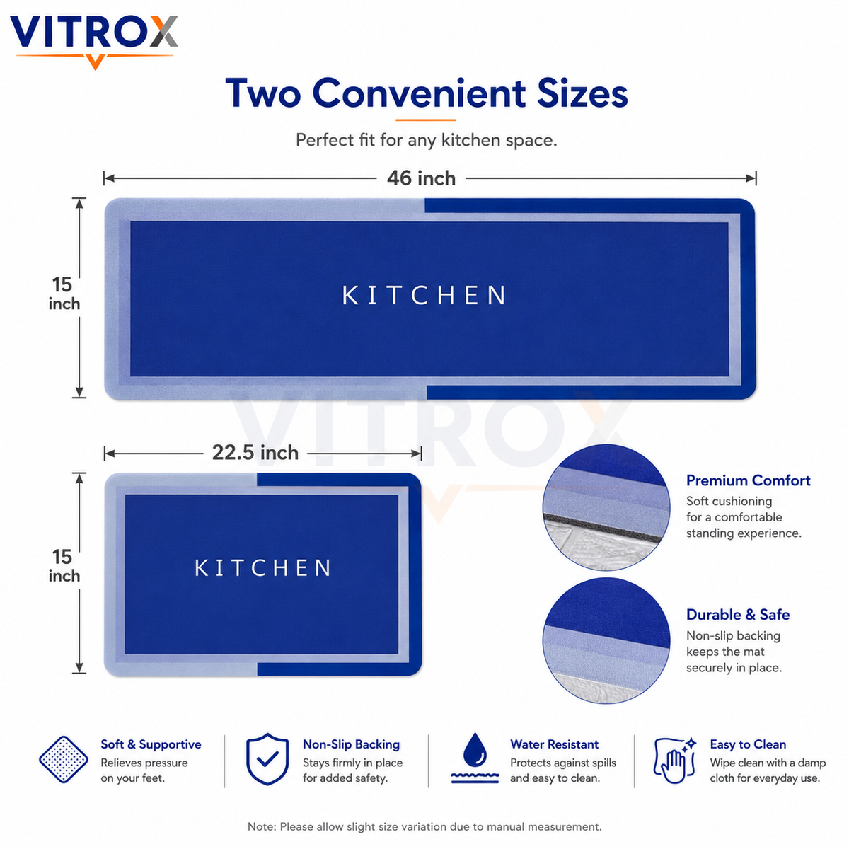Blue Printed Kitchen Floor Mat Set of 2