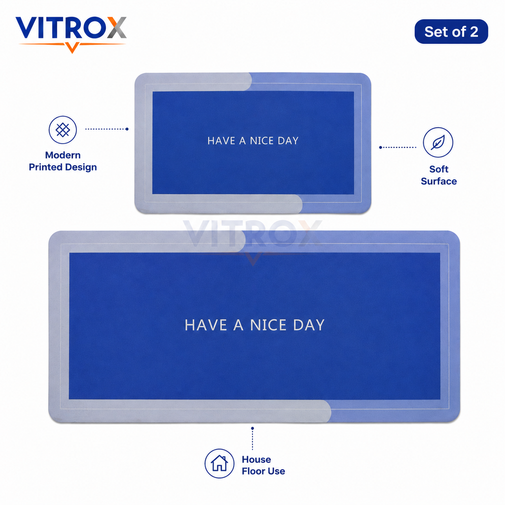 Blue Printed Floor Mat Set of 2