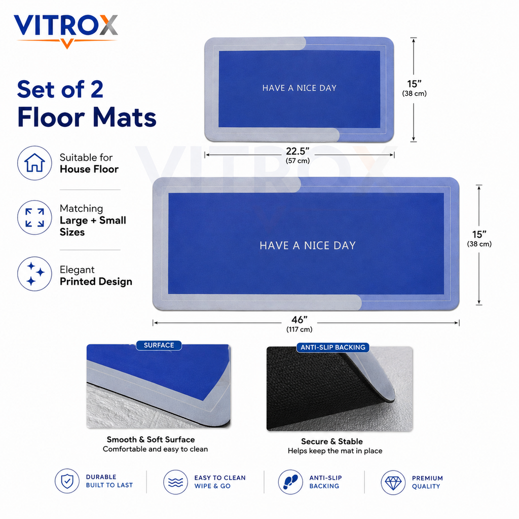 Blue Printed Floor Mat Set of 2
