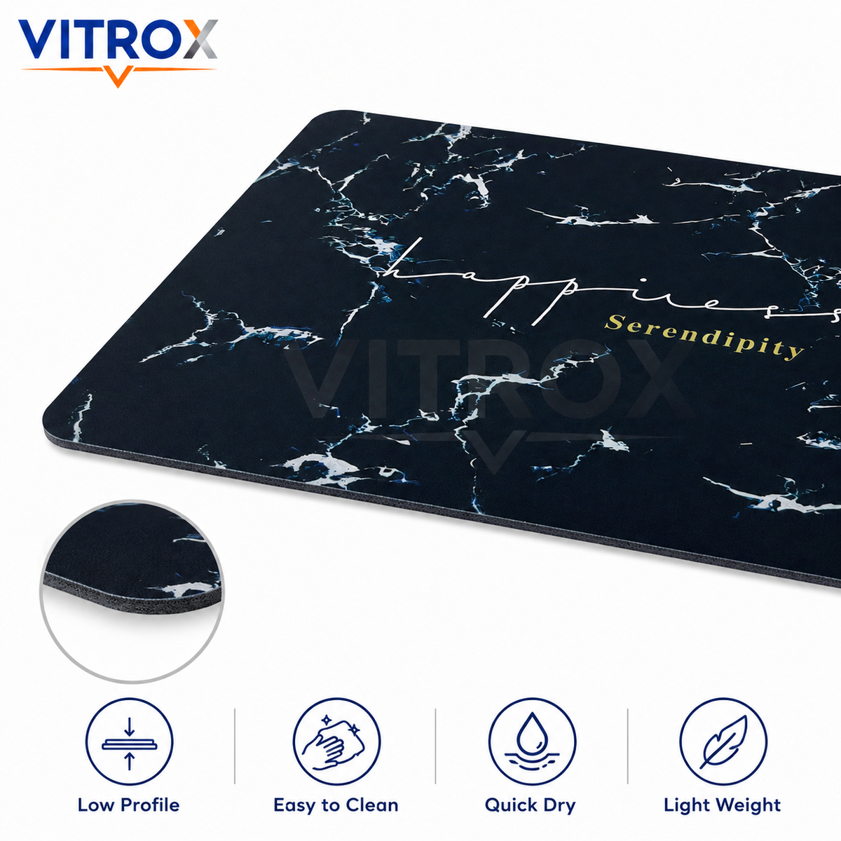 Black Marble Print Floor Mat with Anti-Slip Backing