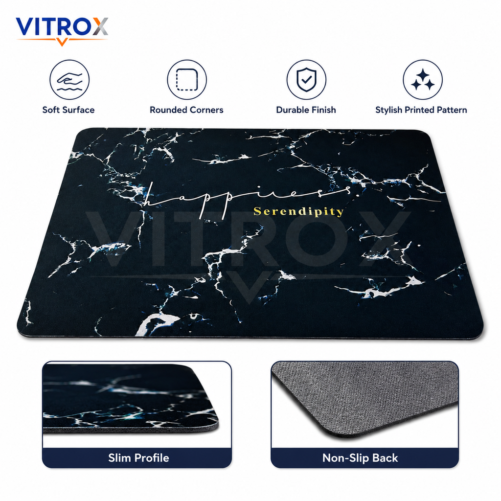 Black Marble Print Floor Mat with Anti-Slip Backing