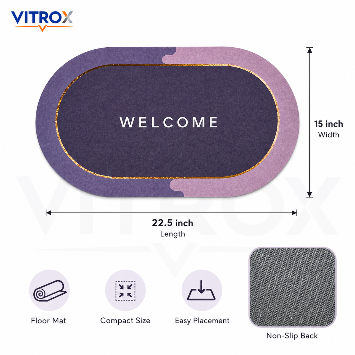 Oval Welcome Floor Mat with Anti-Slip Backing