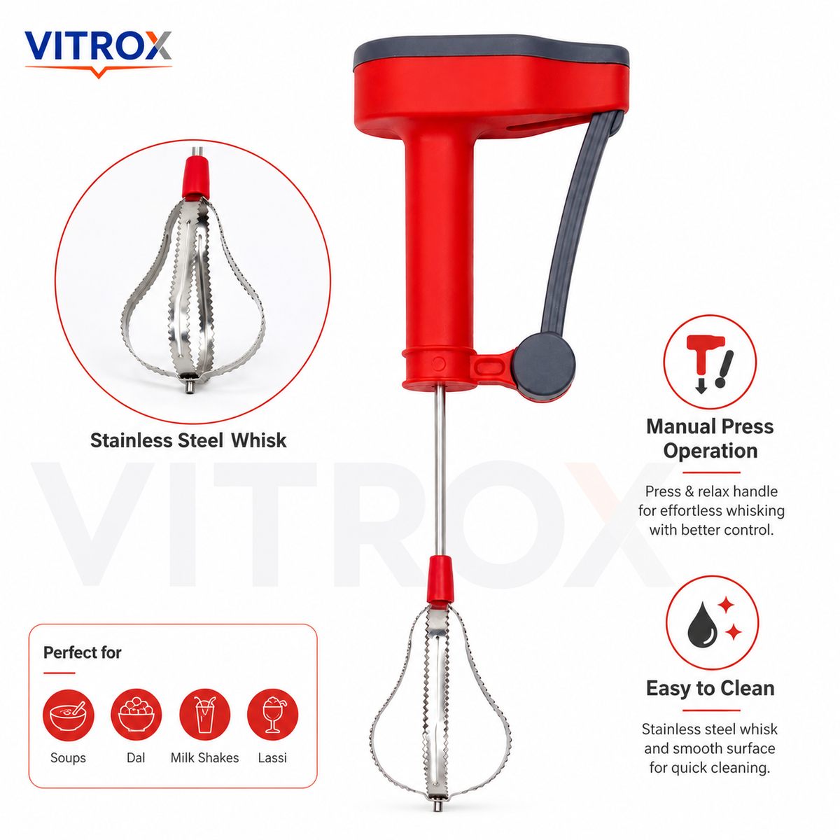 Manual Push Hand Whisk Blender