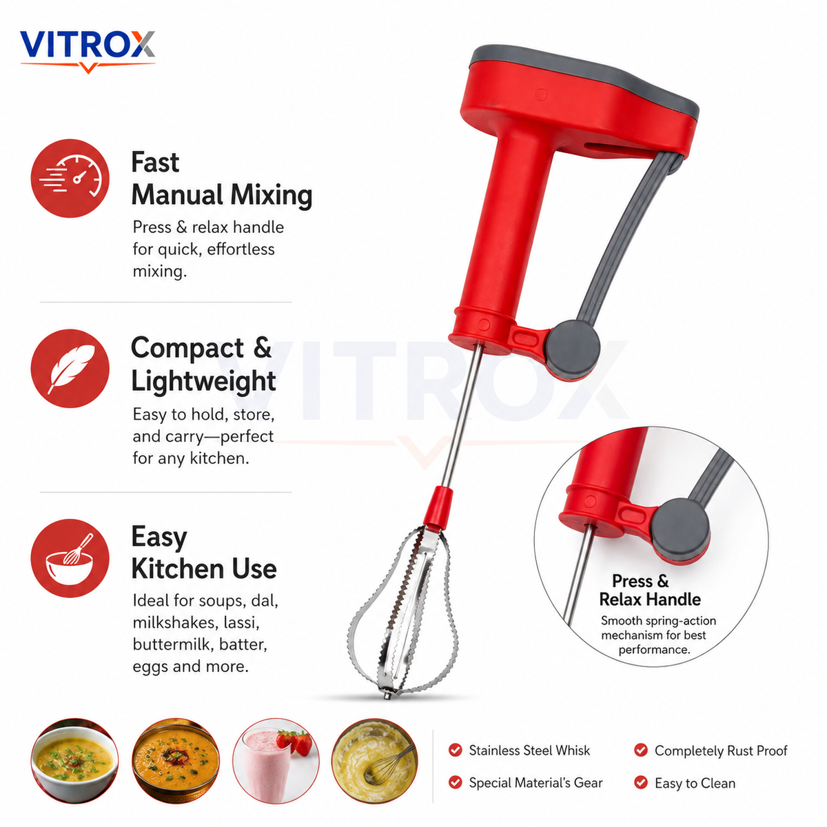 Manual Push Hand Whisk Blender
