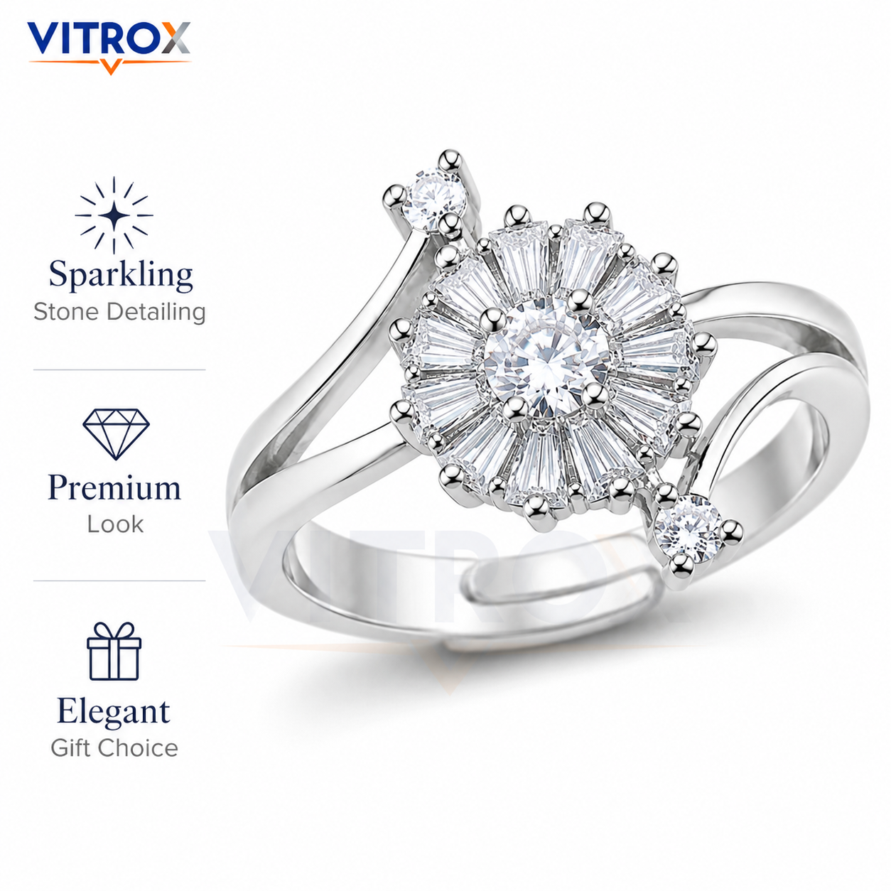 Silver-Tone Floral Adjustable Ring for Girls & Women
