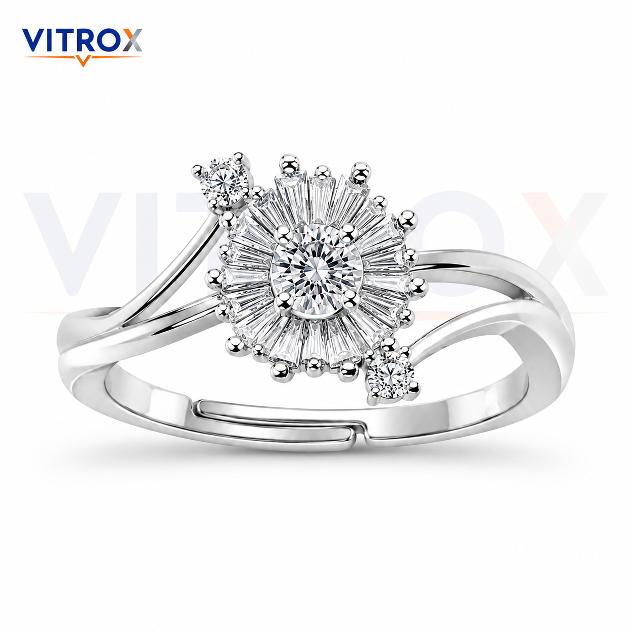 Silver-Tone Floral Adjustable Ring for Girls & Women