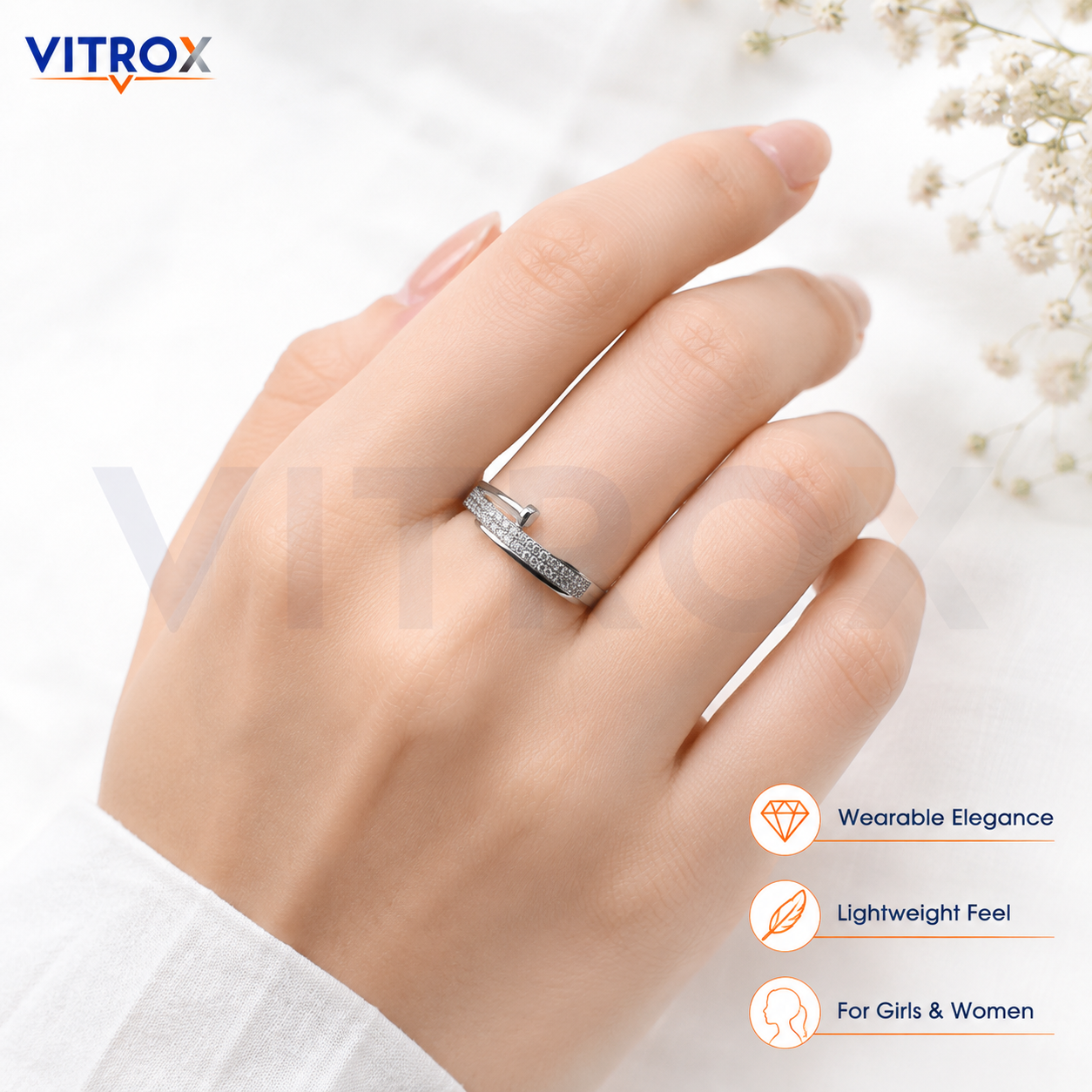 Silver-Tone Adjustable Ring for Girls & Women