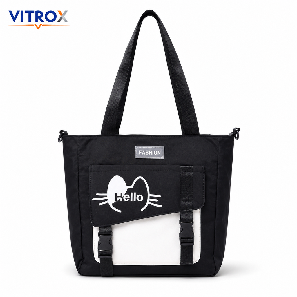 Black Hello Print Tote Bag