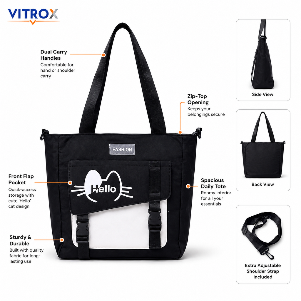 Black Hello Print Tote Bag