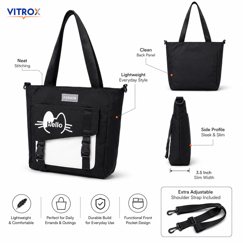 Black Hello Print Tote Bag