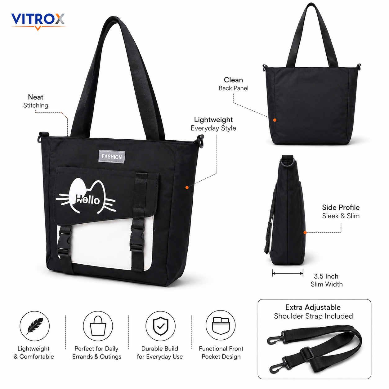 Black Hello Print Tote Bag