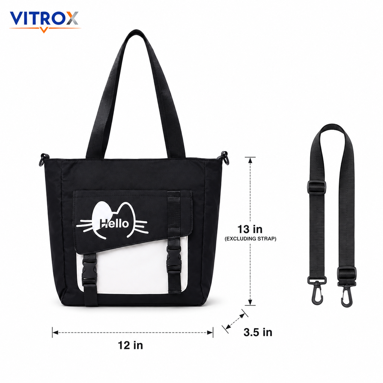 Black Hello Print Tote Bag