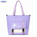Lavender Cat Print Tote Bag With Front Pocket