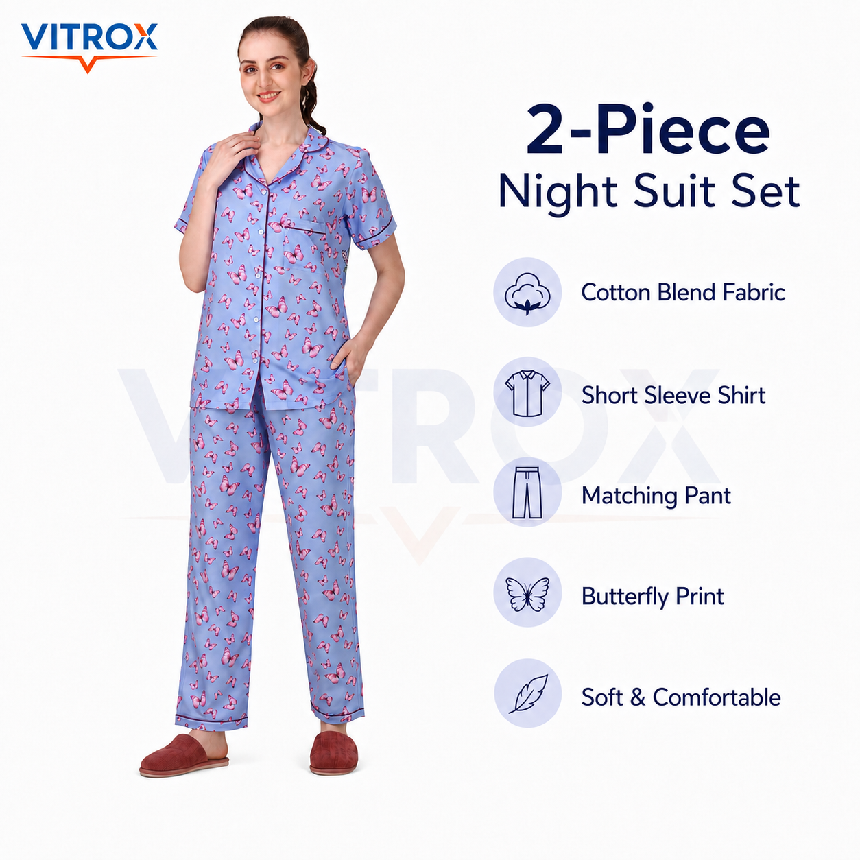 Women’s 2-Piece Cotton Blend Butterfly Print Night Suit Set