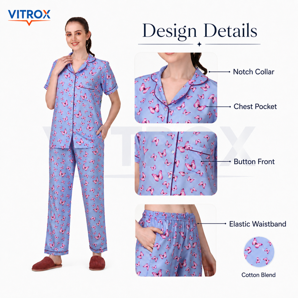 Women’s 2-Piece Cotton Blend Butterfly Print Night Suit Set