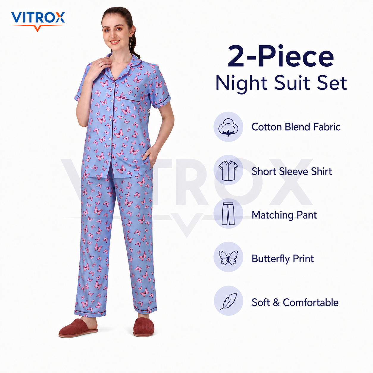 Women’s 2-Piece Cotton Blend Butterfly Print Night Suit Set