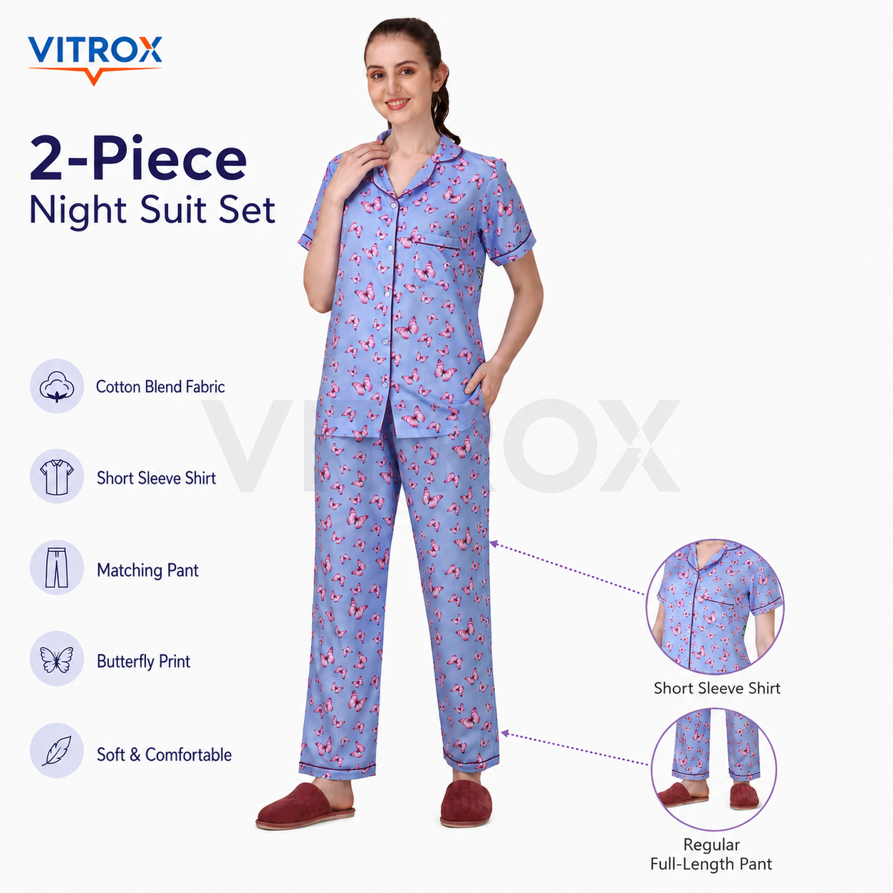 Women’s 2-Piece Cotton Blend Butterfly Print Night Suit Set