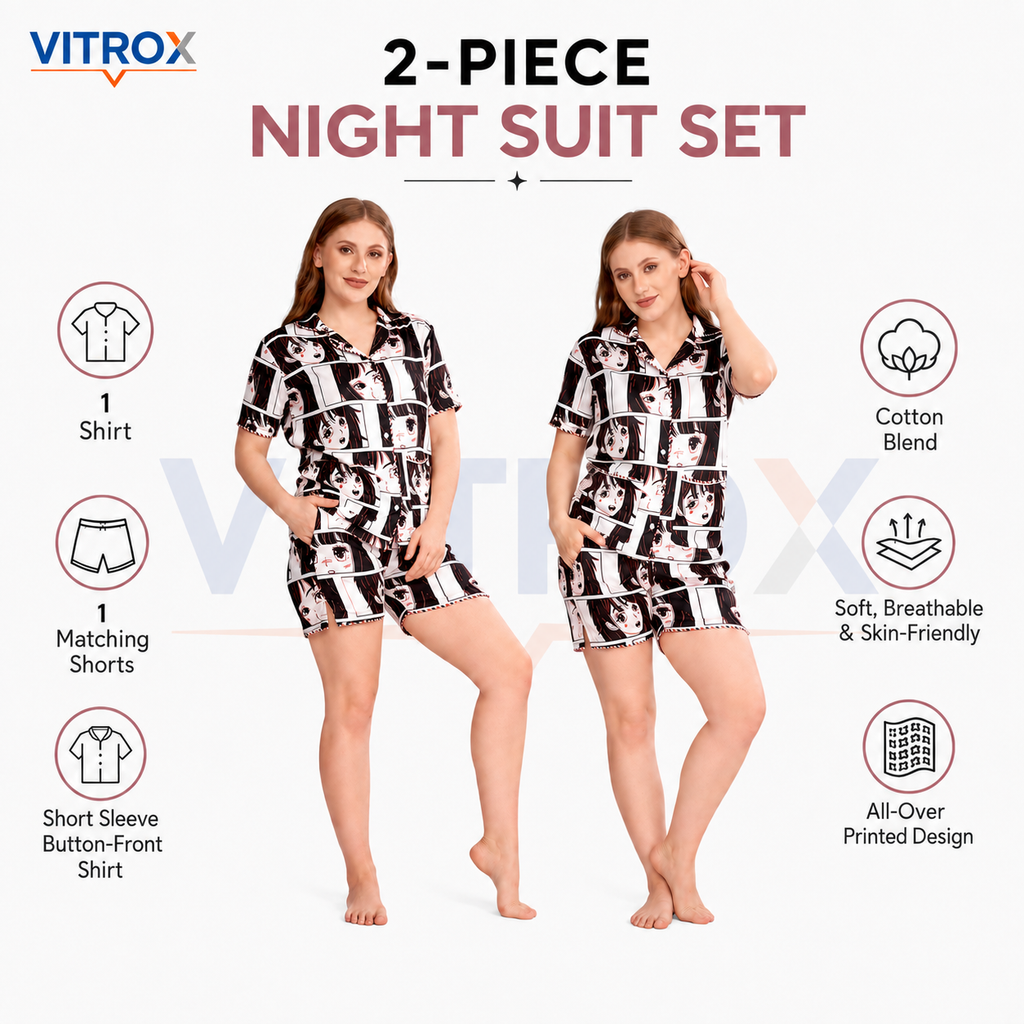 Women’s Printed Cotton Blend Night Suit Set