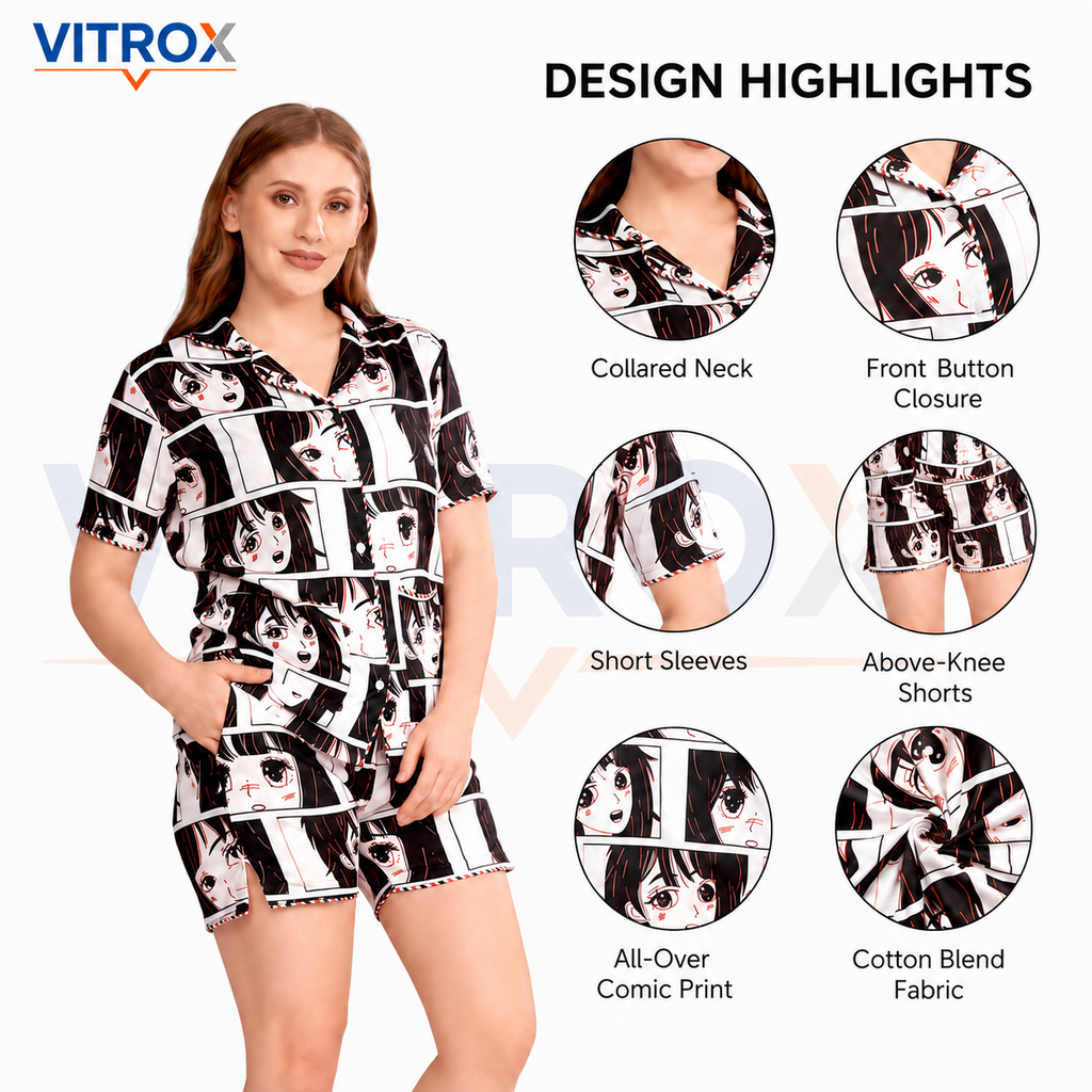Women’s Printed Cotton Blend Night Suit Set