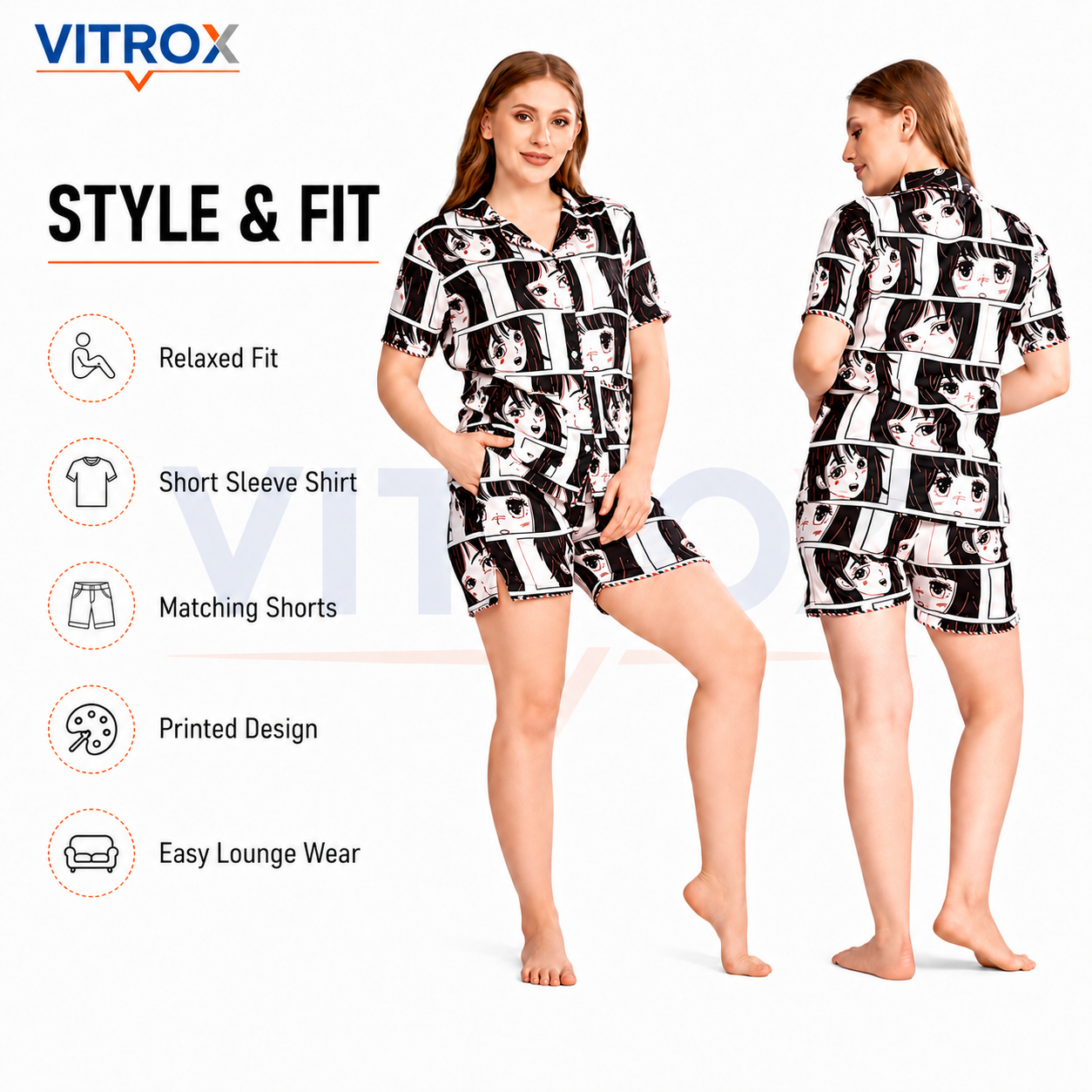 Women’s Printed Cotton Blend Night Suit Set