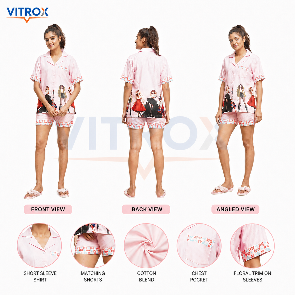 Women’s 2-Piece Cotton Blend Printed Night Suit Set