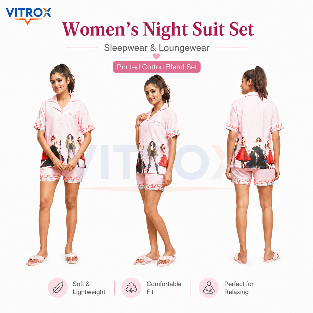 Women’s 2-Piece Cotton Blend Printed Night Suit Set