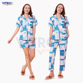 Women’s 3-Piece European Satin Night Suit Set