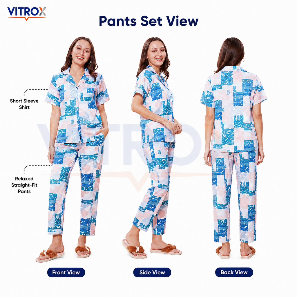 Women’s 3-Piece European Satin Night Suit Set