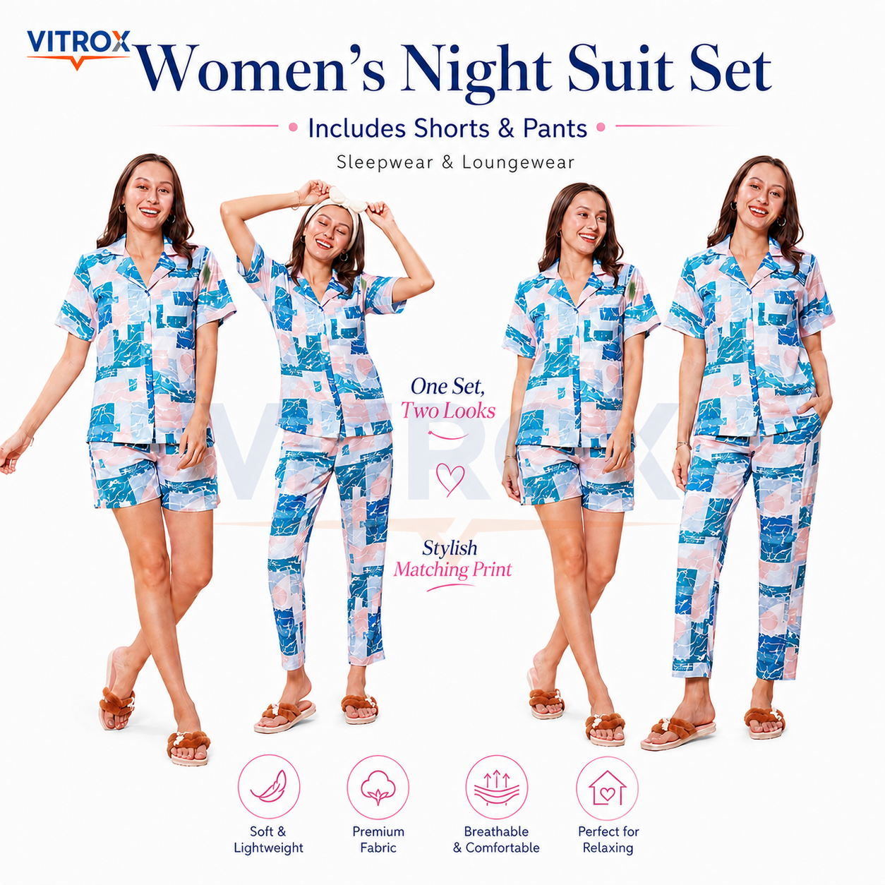 Women’s 3-Piece European Satin Night Suit Set
