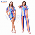 Women’s 3-Piece European Satin Multicolour Striped Night Suit Set