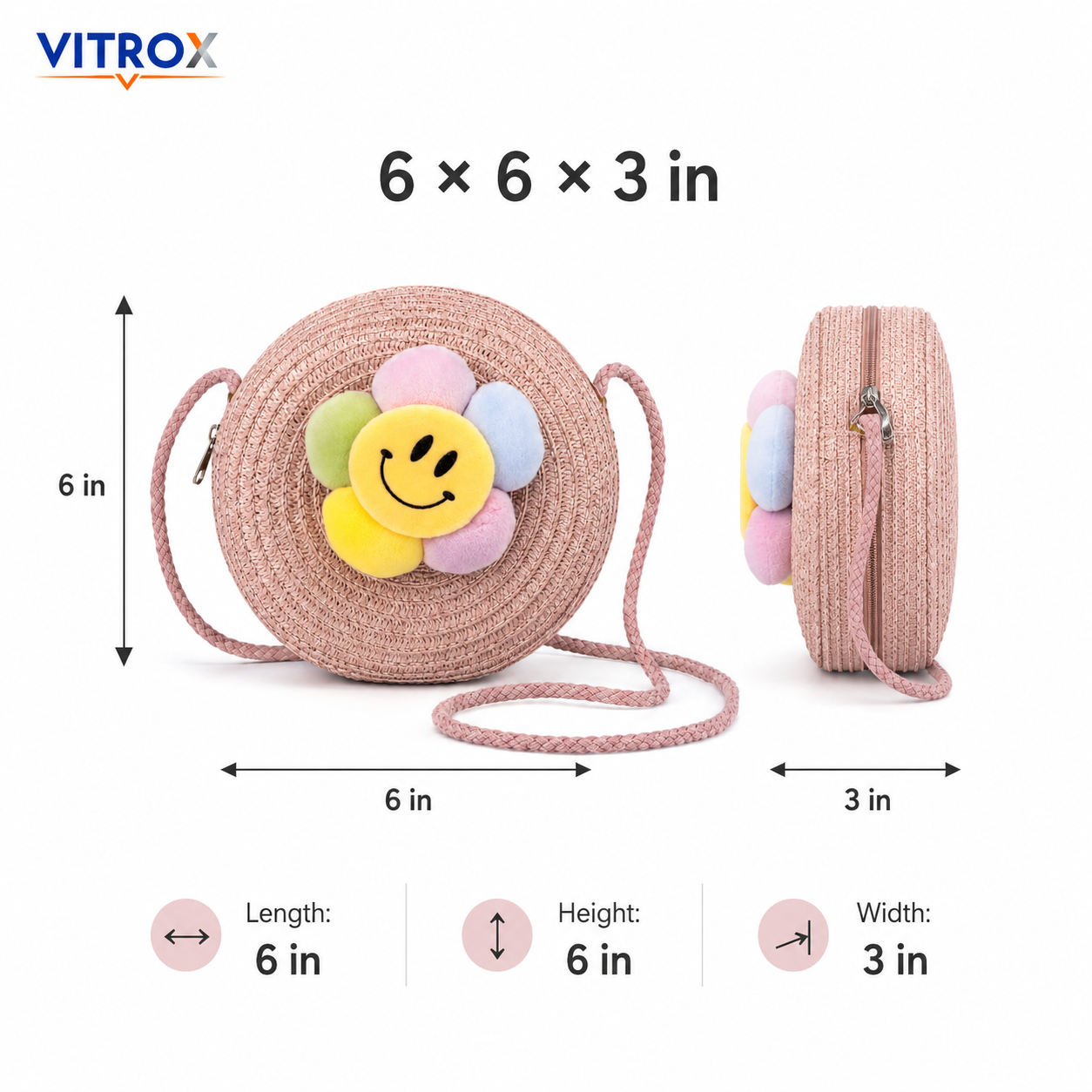 Women’s Cute Smiley Flower Round Woven Crossbody Bag