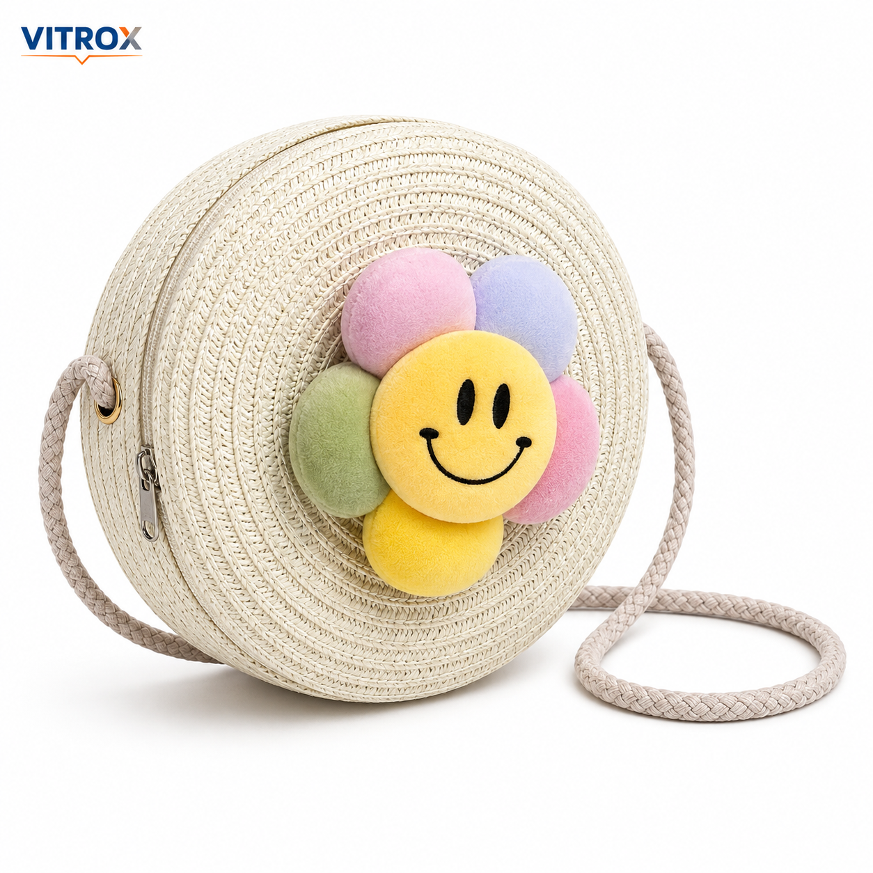 Round Woven Smiley Flower Crossbody Bag&nbsp;