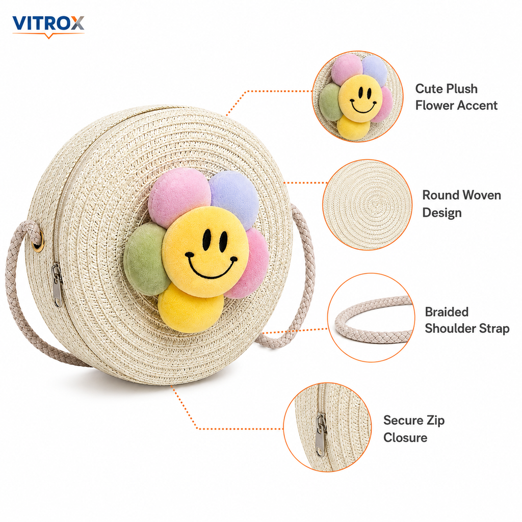 Round Woven Smiley Flower Crossbody Bag&nbsp;