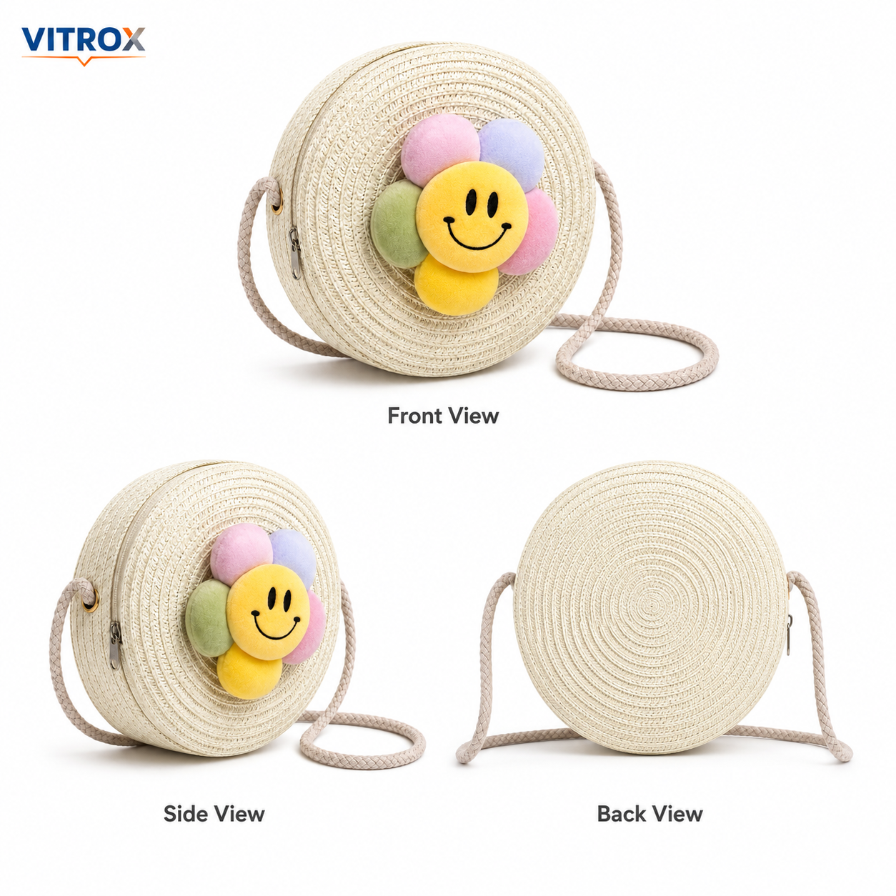 Round Woven Smiley Flower Crossbody Bag&nbsp;