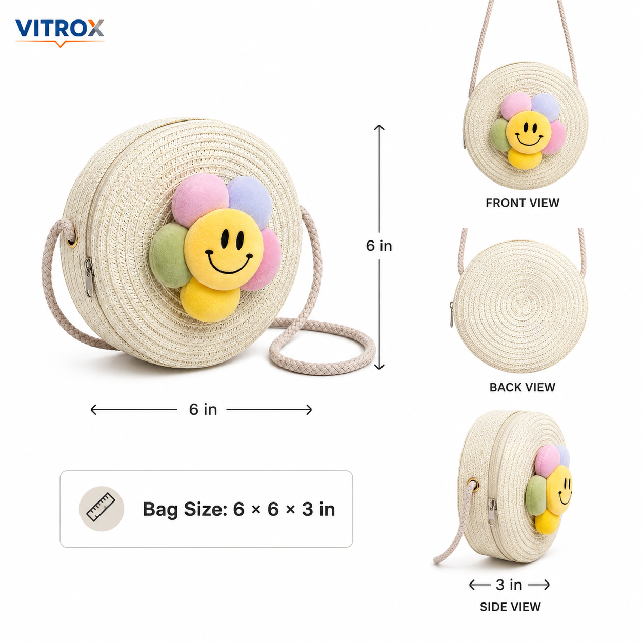 Round Woven Smiley Flower Crossbody Bag&nbsp;