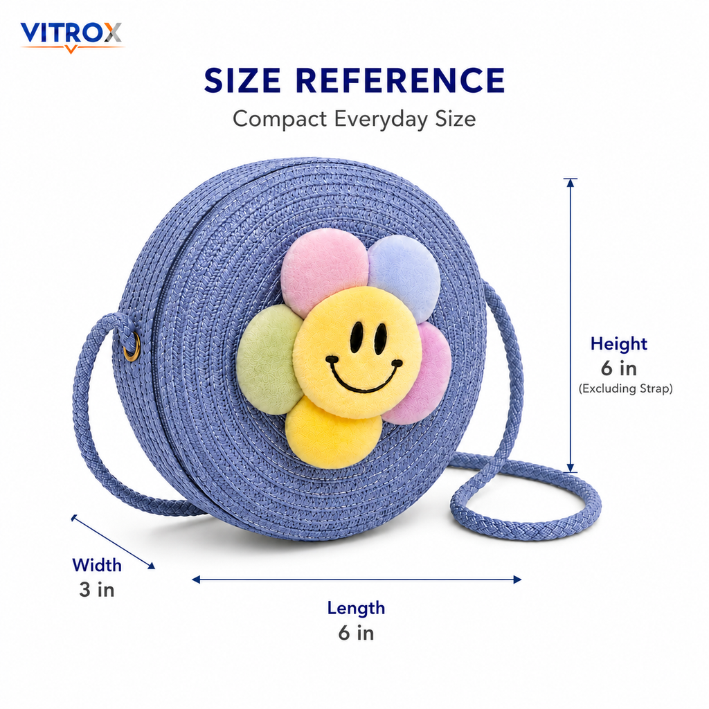 Cute Smiley Flower Round Woven Shoulder Bag for Girls & Women