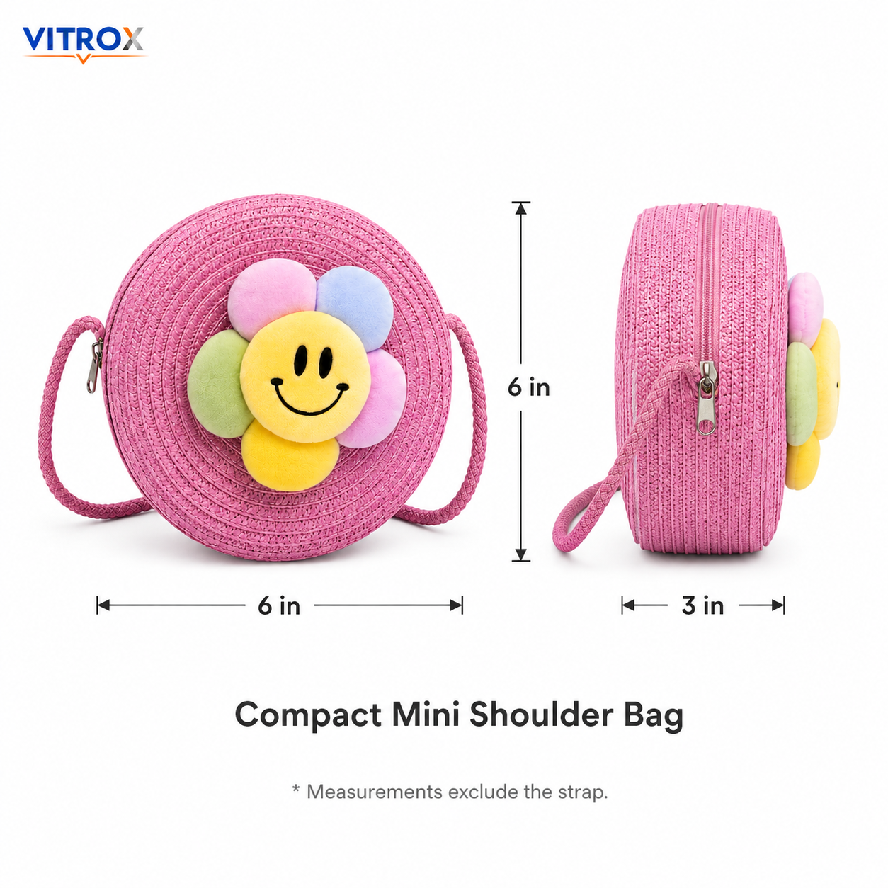 Women’s Pink Round Woven Smiley Flower Shoulder Bag