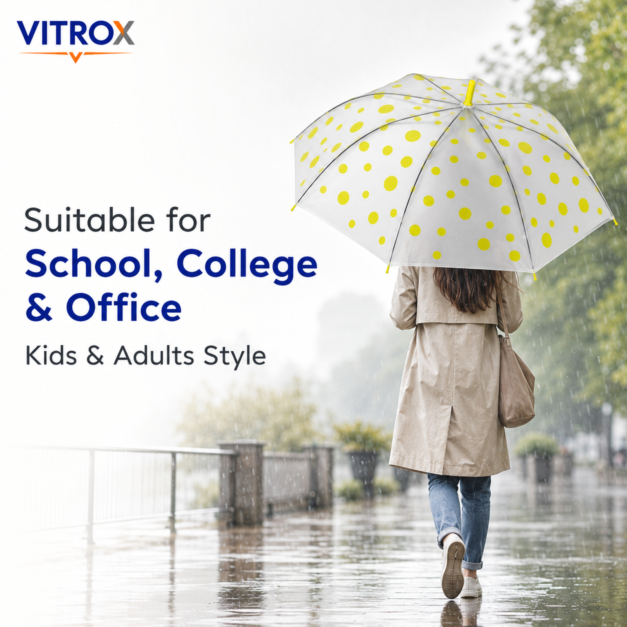 Yellow Polka Dot Frosted Transparent Umbrella with Curved J Handle