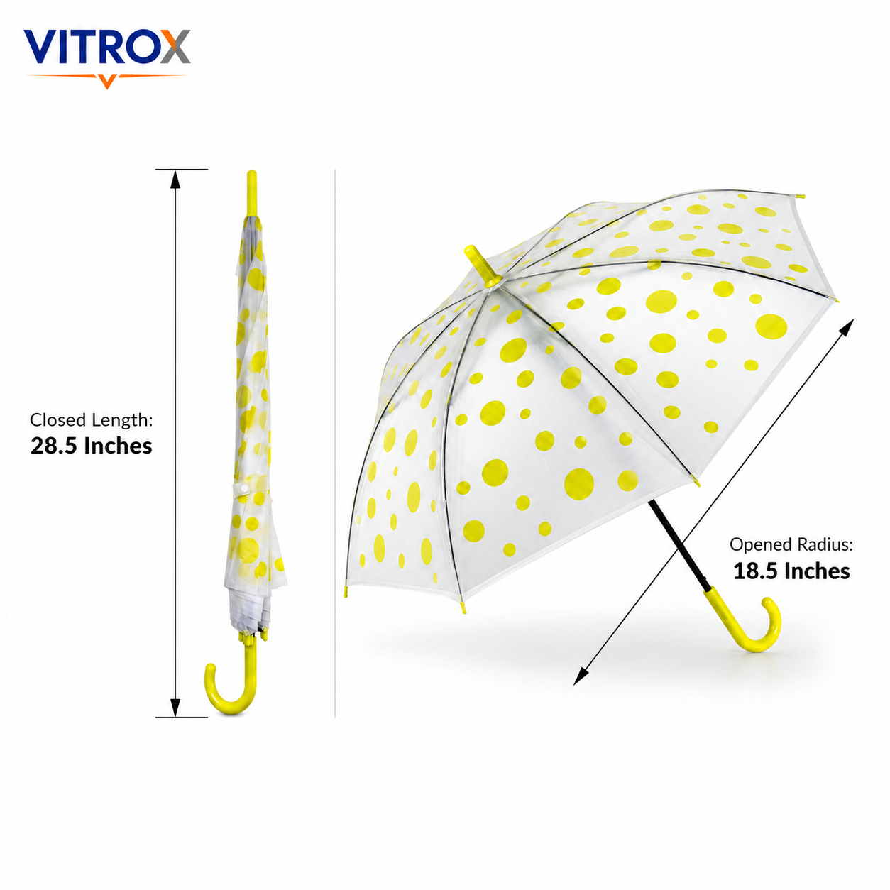 Yellow Polka Dot Frosted Transparent Umbrella with Curved J Handle