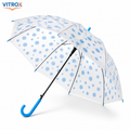 Blue Polka Dot Transparent Umbrella with Curved J Handle