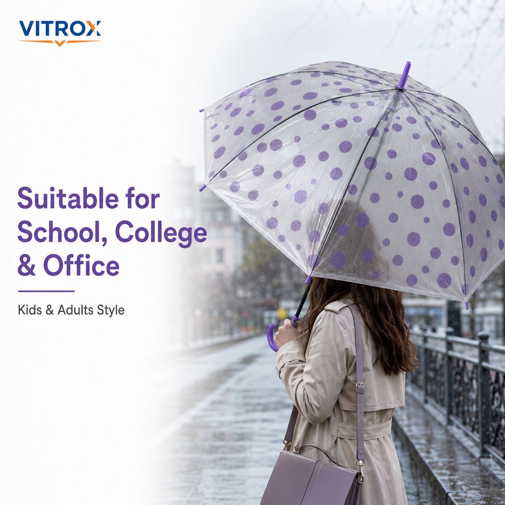 Purple Polka Dot Transparent Umbrella with Curved J Handle