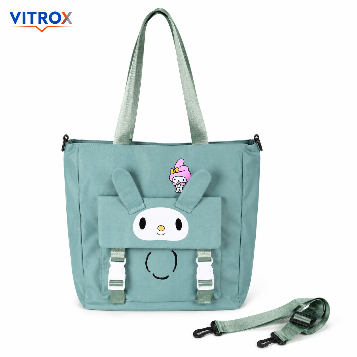 Cute Character Tote Bag with Front Flap Pocket