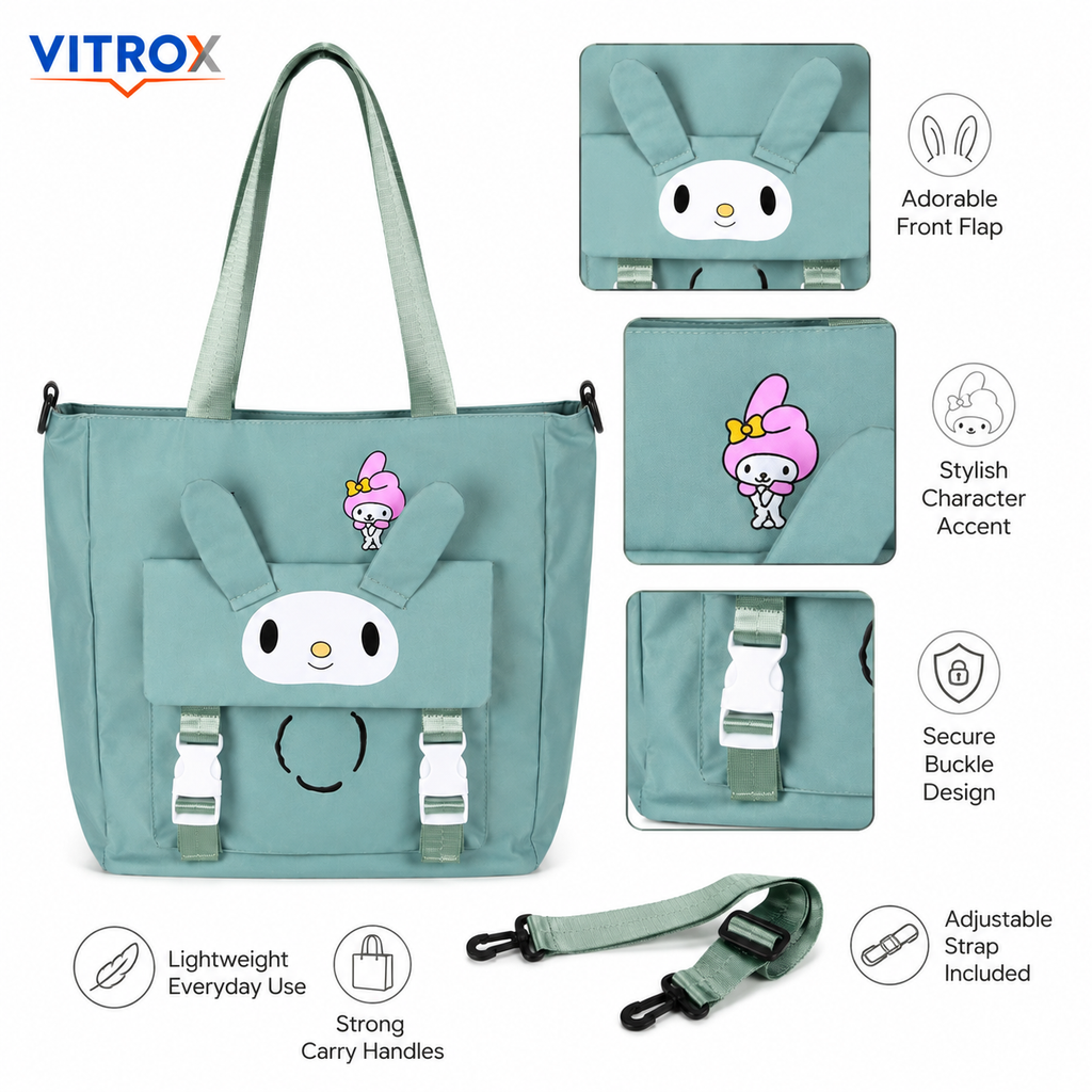 Cute Character Tote Bag with Front Flap Pocket