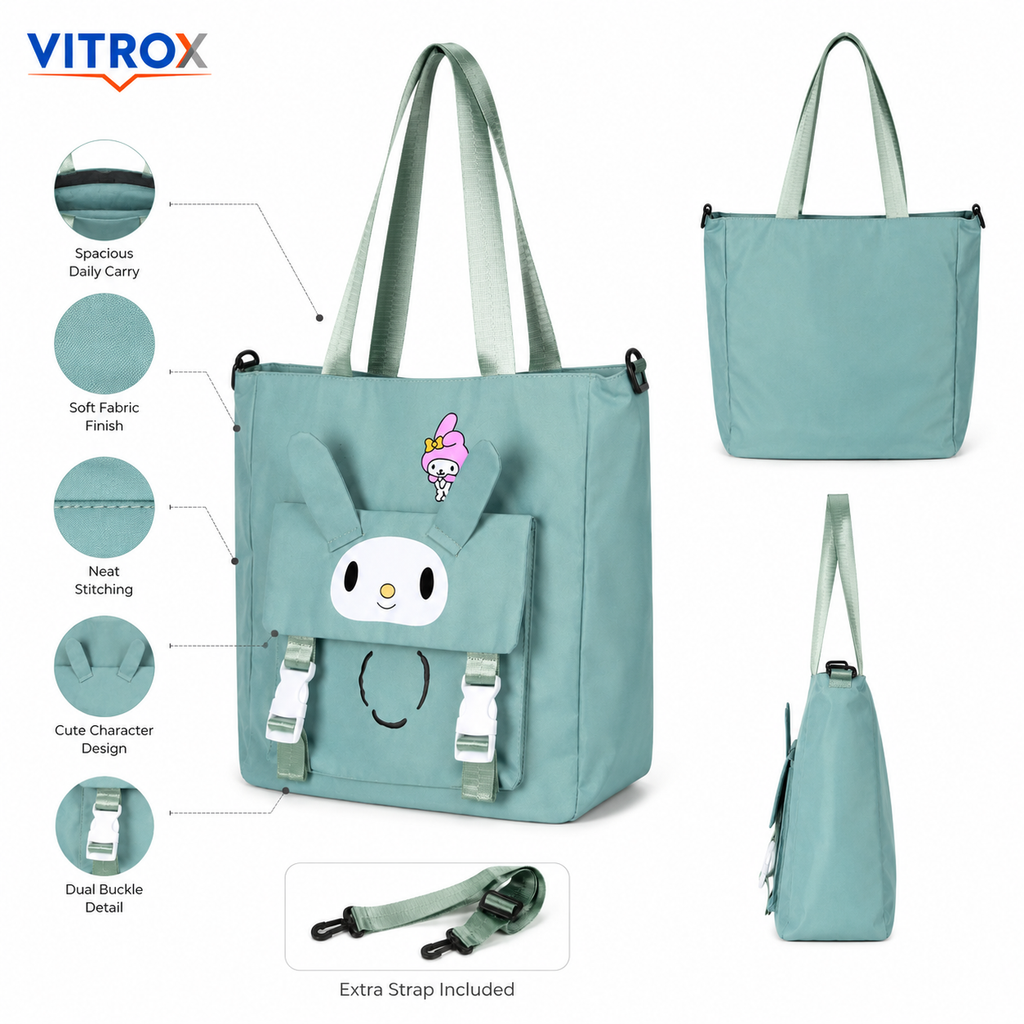 Cute Character Tote Bag with Front Flap Pocket