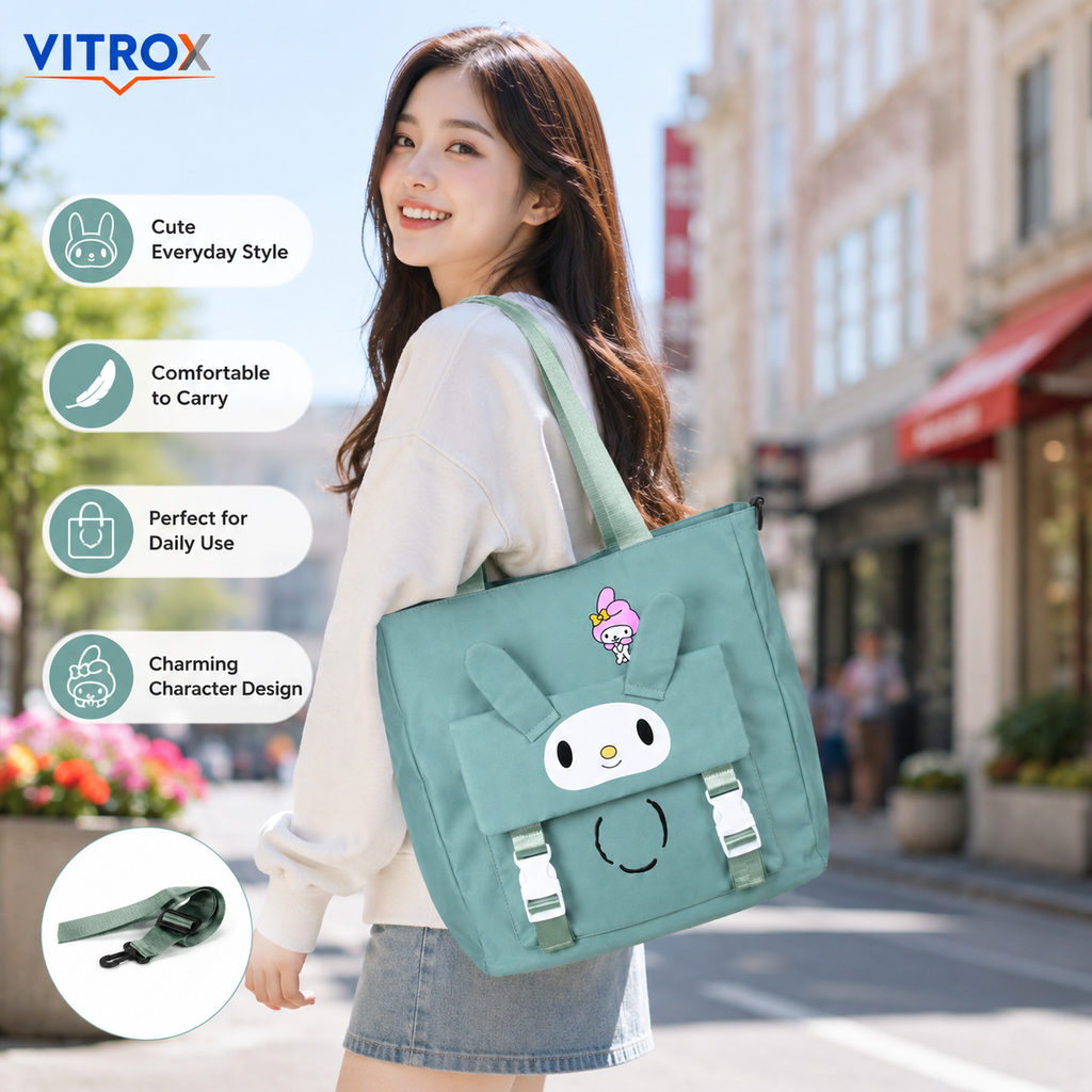Cute Character Tote Bag with Front Flap Pocket