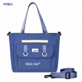 Women’s Denim Blue Utility Tote Bag with Front Flap Pocket