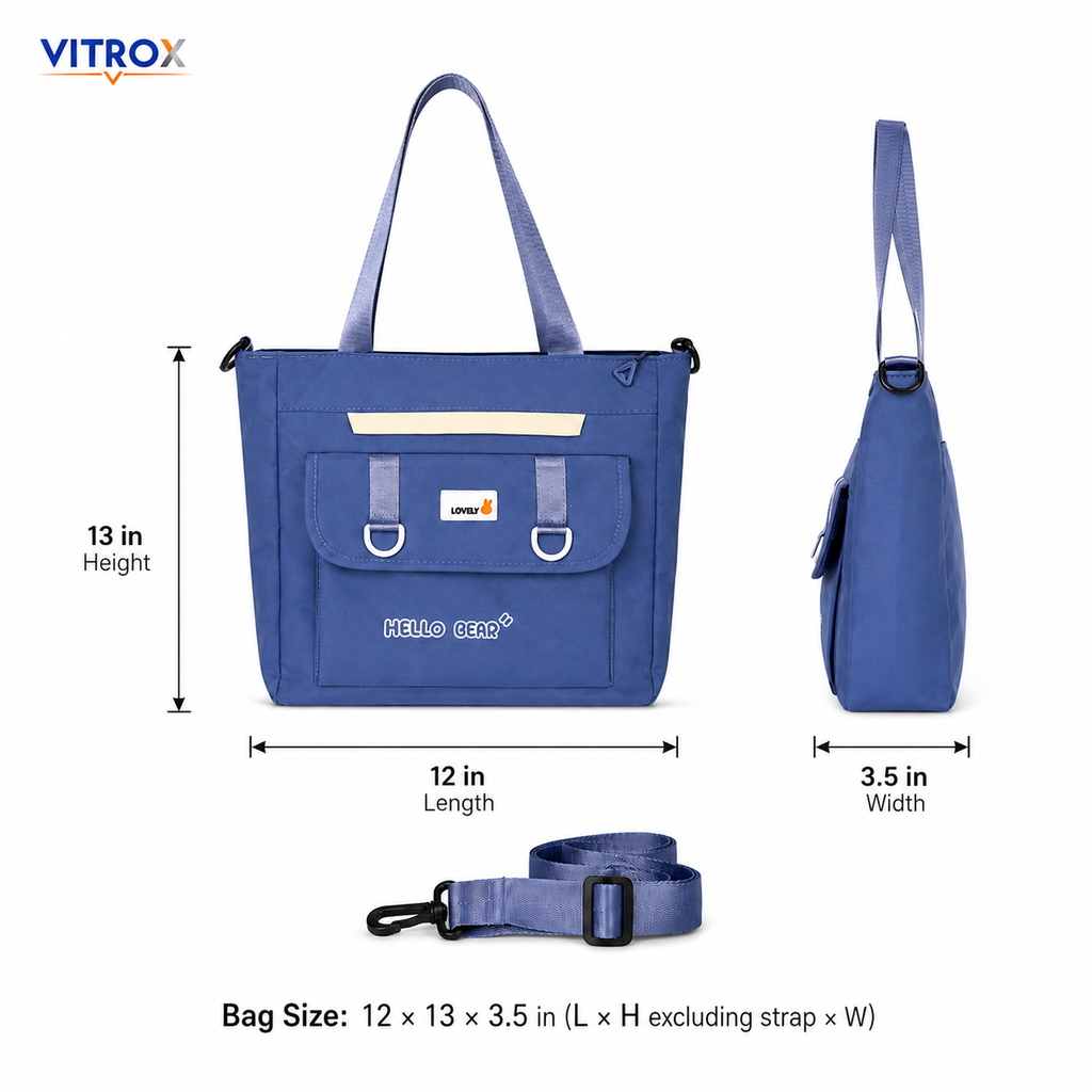 Women’s Denim Blue Utility Tote Bag with Front Flap Pocket